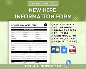 New Hire Information Form, New Hire Paperwork, New Employee Form, HR Templates, New Hire Packet Forms, Employee Onboarding, Hiring Template - Etsy