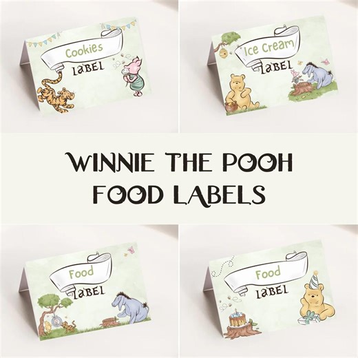 Editable and Printable Winnie the Pooh Food Labels Template, Winnie the Pooh Party Decoration, Winnie the Pooh Party Food Tent, Party Decor - Etsy