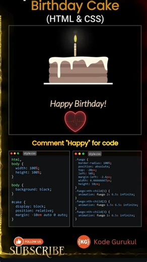 python code Happy Birthday love code comment subscribe HTML JavaScript programming#pythoncoding