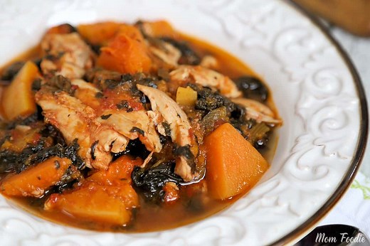 Slow Cooker Chicken Thighs with Butternut Squash and Spinach