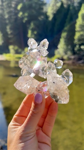 Golden hour sunlight turning Quartz into prisms above the Merced River in Yosemite, California 🌲💎🌈 Herkimer "Diamond" Quartz Cluster ✨ Complete Donut 🍩 Herkimer, New York, USA | Rocks for the Spirit