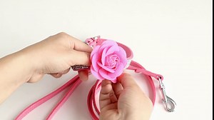 Beirui Bling Rhinestone Dog Collar and Leash Set - Soft Suede Leather Sparkling Dog Collars with Flower - Cute Girl Dog Collars with 4ft Leash for Small Dogs&Cats,Puple,Neck 6-8"