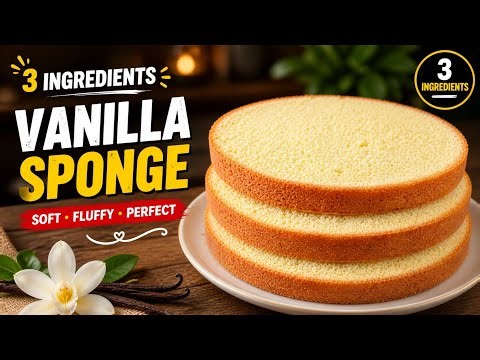 🍰 3 Ingredient Vanilla Sponge Cake | Soft, Fluffy & Bakery Style