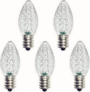 UL Listed Set of 25 C7 Led Replacement Bulbs,2 SMD LEDs in Each C7 Dimmable Lights Bulb for Outdoor Christmas String Lights,Full Waterproof and Break Resistant(Cold White)