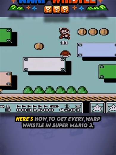 Super Mario Bros. 3 has three Warp Whistles that let you skip almost the entire game. In this video I show every Warp Whistle location, including the hidden one in World 1-3, the secret fortress whistle, and the final one in World 2. One of the most iconic secrets in Nintendo history. #nostalgia #gaming #supermario #retrogaming