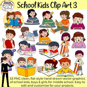 School Kids Clipart: Hand-drawn Vector Illustrations (digital Download) - Etsy