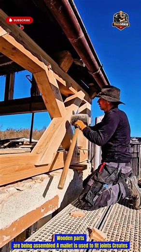 Timber Frame Assembly Using Wooden Joints and Mallet for Strong Structure #construction