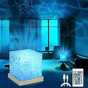 Northern Lights Ocean Wave Projector, 16 Colors Gradual Rotating Flame Water Ripple Lamp Aurora Night Light with Remote Control Cute Room Decor for Bedroom Office Bar Restaurant Teen Boys Girls Gifts