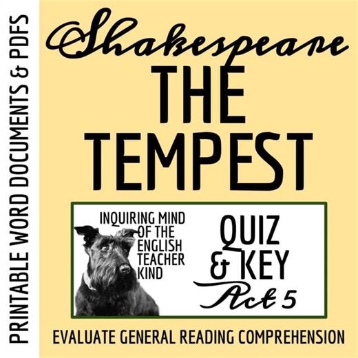 The Tempest Act 5 Quiz and Answer Key | Shakespeare Assessment | Worksheet