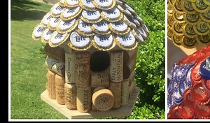 A BIRDHOUSE made from WINE CORKS and flattened BEER CAPS! Very creative Recycling...what do you think? Find them HERE ➡️ https://rstyle.me/n/c24uf9b5zc7 . We may earn a small commission at no extra cost to you from the link above | Kitchen Fun With My 3 Sons