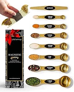 Magnetic Measuring Spoons Set – Stainless Steel Gold Measuring Spoons for Cooking and Baking – Cute and Durable Gold Kitchen Accessories - Great for Gifting