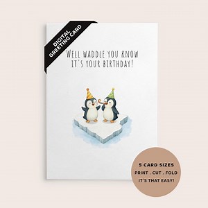 Penguin Birthday Card: Fun Printable Greeting (digital Download) - Etsy Canada
