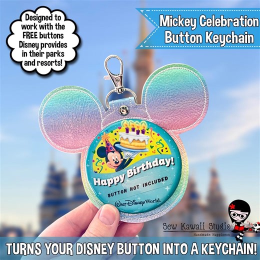 Mickey Celebration Button Keychain | Disney Button Holder, Shimmer Pastel Rainbow - Etsy