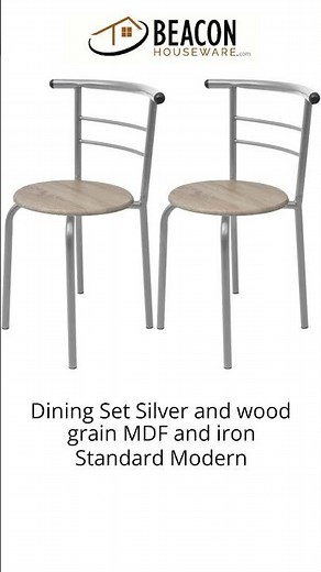 Dining Set Silver and wood grain MDF and iron Standard Modern