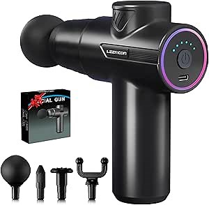 Mini Massage Gun for Deep Tissue Pain Relief, Handheld Portable Percussion Muscle Massager with 6 Speeds & 4 Heads, Fascial Gun for Gym, Office & Travel - Gift for Dad, Mom, Athletes