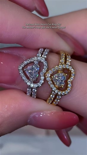 Delzzad Halo Heart Cut Ring Set The Mother's Day gift she'll never forget💎💎💎#delzzad #moissanite #mothersdaygiftideas #engagementring #heartring