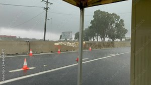 4K UHD View from Border Control Site during heavy rain and flash flooding, Wallangarra Border QLD-NSW Border Checkpoint.