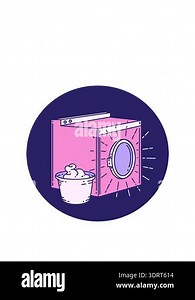 stretching up animation of icon of a tattoo style washing machine Stock Video Footage - Alamy