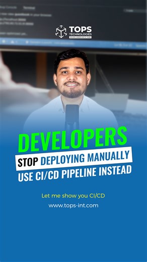 TOPS Technologies | Best IT Training and Placement Company on Instagram: "Developers, let’s be honest 👀 If you’re still deploying manually, you’re wasting time and risking errors. CI/CD pipelines help you: ✅ Automate deployments ✅ Reduce bugs ✅ Ship faster & smarter Stop pushing code the hard way. Let me show you how CI/CD actually works 🚀 🔗 Learn more at www.tops-int.com #DevelopersLife #CICD #DevOps #Automation #SoftwareDevelopment #WebDevelopers #BackendDeveloper #CloudComputing #TechCaree