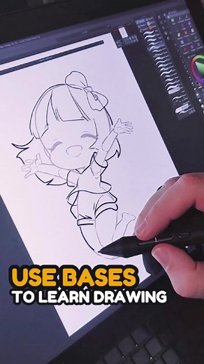 Rina 😺 Freelance illustrator & Character Designer on Instagram: "Chibis are still a struggle for you? 😓 The other day I posted a quick guide to get you started, but… you’re surely experiencing what I call the “chibi deception”. It’s not THAT easy to simplify human body proportions. Are the eyes too big? The legs too long? How do you even draw them jumping or running when they’re just HEAD EVERYWHERE? Don’t worry, I’ve got more resources for you! With my chibi bases you’ll get many examples of 