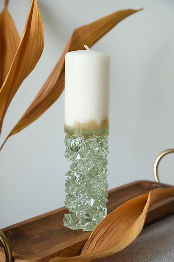 Handmade Pillar Candle With Crushed Glass Base: Luxury Decor - Etsy