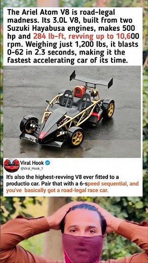 Ariel Atom V8 is road-legal madness. Its 3.0L V8, built from two Suzuki Hayabusa engines