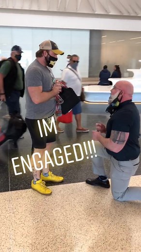 I got engaged at the #slcairport in #utah #hunterharden #lovewins #engaged2020 #gaylove #gaycouple