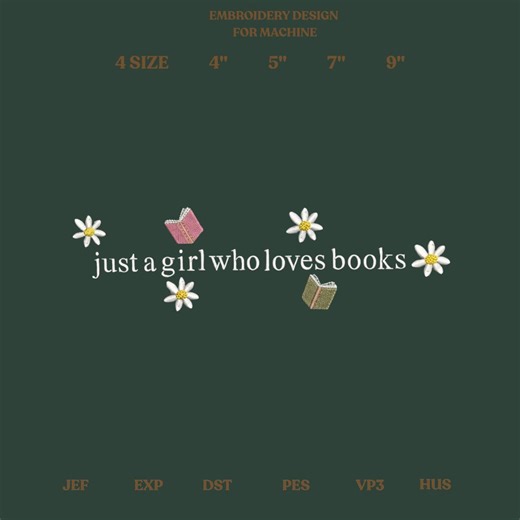 Book Lover Embroidery Design, Book Lover Machine Embroidery, Reading Embroidery Pattern, Bookish Embroidery - Etsy