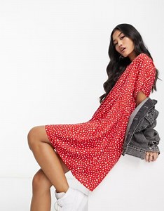 Wednesday's Girl smudge dot mini smock dress in red | ASOS