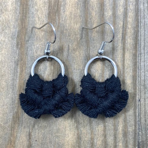 Micro Macrame Black Fringe Earrings | Chic Minimalist Jewelry for Everyday Style - Etsy