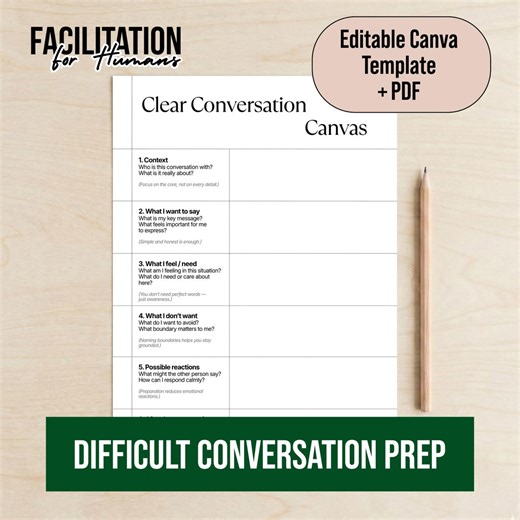 Difficult Conversation Canvas | Communication Worksheet (printable PDF   Canva) - Etsy