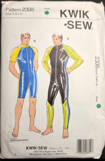 Kwik Sew 2335 1990s Vintage Sewing Pattern Mens Wetsuit Bodysuit Size S M L XL Uncut and Factory-folded - Etsy