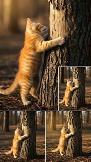 Cute kitten scratching on trees 🎄 #funny #cat #catshorts #kidscartoon