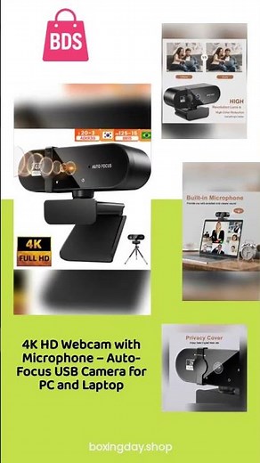 4K HD Webcam with Microphone – Auto-Focus USB Camera for PC and Laptop