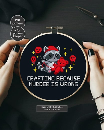 Raccoon Cross Stitch Pattern PDF | Sarcastic Quote Embroidery - Etsy