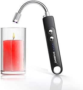 Candle Lighter, 360° Flexible Arc Long Lighter with LED Flashlight, USB Rechargeable Plasma Lighter, Wind-Proof BBQ Lighter for Candles, Cooking, Fireworks (Candle Not Included)