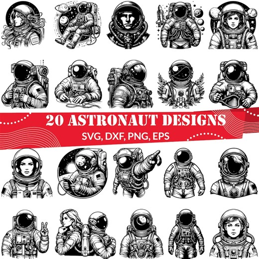 20 Astronaut SVG Bundle, Spaceman Silhouette Clipart,space Exploration Vector Cut Files for Cricut,astronaut Helmet Line Art,galaxy Graphics - Etsy