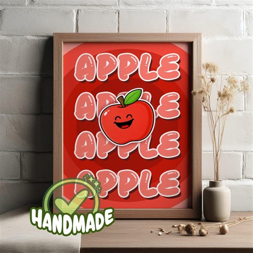 Cartoon Apple Poster, Fruit Wall Art, Classroom Decor, Back to School Print, Digital Download - Etsy