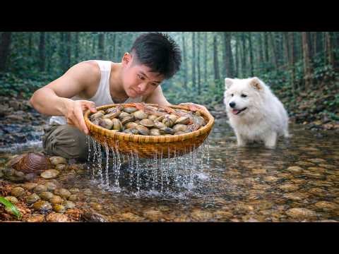 Farm Life in the Mountains – Catching Fresh Clams Hidden in a Wild Stream & Cooking Fresh