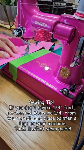 ✨ Sewing Tip Time! ✨ Don’t have a ¼” foot on your machine? No worries—painter’s tape to the rescue! 🧵 ✔️ Measure ¼” from your needle ✔️ Place a strip of painter’s tape ✔️ Boom—built-in seam guide! 🙌 Also… how cute is this quilt?! 😍 Want the free pattern? Just comment CHECKER below and I’ll send you the info! 💗💚 | Piece N Quilt