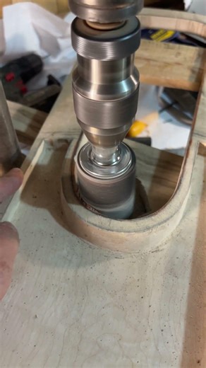 Sanding Inside the Arms on the lyre with the Bench Drill and Bobbin Sander