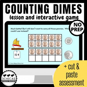 Counting Coins Dimes Digital Game for Google Slides™  with worksheets