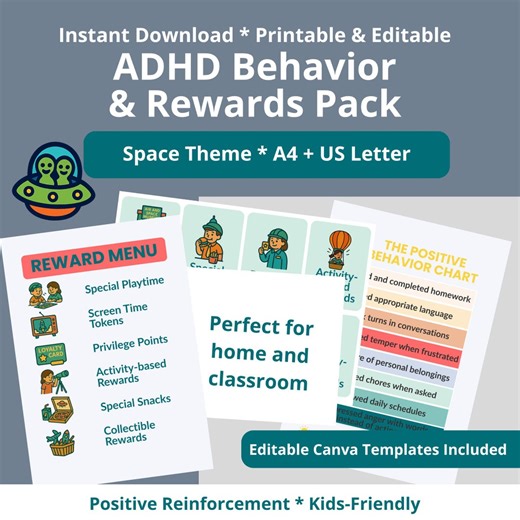 Space Theme ADHD Reward Chart - Kids Behavior Pack (printable, Editable) - Etsy