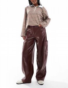 ASOS DESIGN utility barrel pants in faux leather in chestnut | ASOS