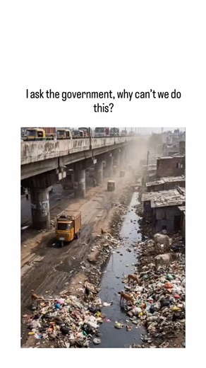 joyfuns on Instagram: "The post shares a 37-second time-lapse video of a polluted urban canal—filled with trash, sewage, and debris—being rapidly cleaned and upgraded with excavators, concrete lining, paved roads, sidewalks, and solar-powered billboards, likely from a South Asian city, to critique Indian infrastructure shortcomings. Divya Gandotra, a content creator focused on social issues, uses the example to challenge the government on urban renewal, sparking 981 replies debating causes like 