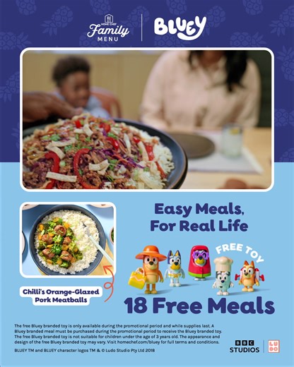 412K views · 163 reactions | Enjoy easy meals, for real life with Bluey meals on Home Chef’s Family Menu! Get simple, 4-serving meals your family will love delivered to your door with a special Bluey toy when you order a Bluey meal, while supplies last. Sign up for Home Chef’s Family Menu today and get 18 Free Meals! | Dillons | Facebook