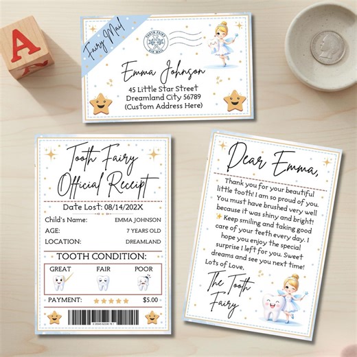 Editable Mini Tooth Fairy Set, Receipt and Letter With Envelope, Tooth Fairy Kit, Lost Tooth Note, Boys Digital Template, Printable - Etsy