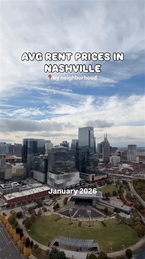 Smart City Nashville on Instagram: "Here are some average rent prices of popular Nashville neighborhoods in January 2026! 💸 Save this video to keep in mind when moving to Nashville & reach out to us so we can help you find the best deals in the city! 📲 — *All information sourced from RentCafe.com *Note these prices are an overall average; NOT specific to any floorpan or bedroom count. — Nashville | Living in Nashville | Renting | Renting in Nashville | Nashville Neighborhoods | Nash | Moving t
