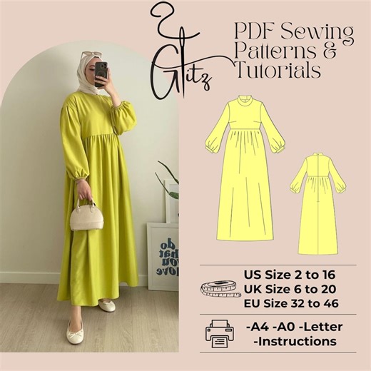 Puff Sleeve Dress Sewing Pattern (PDF), US 2-30 - Etsy UK