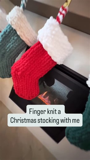 Jamie | Forever Cozy Knits on Instagram: "🎶It’s the most wonderful time of the year… to finger-knit your own Christmas stocking 🎄✨ . The Cozy Classic Christmas Stocking is my #1 favorite creation this season because it checks every box: ✔️ Beginner friendly ✔️ Step-by-step video tutorial ✔️ Fast + fun (perfect for moms with zero extra time) ✔️ Already super popular — so many of you are making these! . If you want the pattern + full video tutorial sent straight to your DMs, comment STOCKING bel